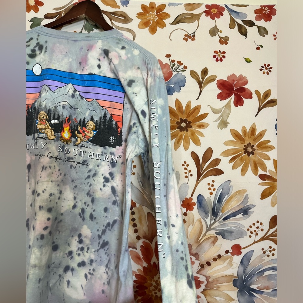 Simply Southern L Goldendoodle Bleach Dye Grunge Camping Long Sleeve Fall Tee - Picture 2 of 10